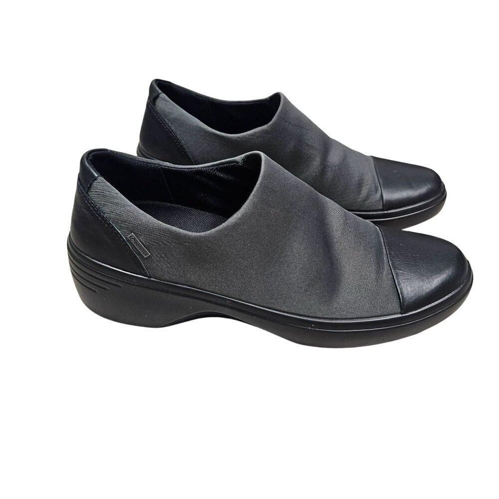 Ecco Womens Casual Slip-On‎ Shoes Black Leather & Fabric Size 40 Monochromatic